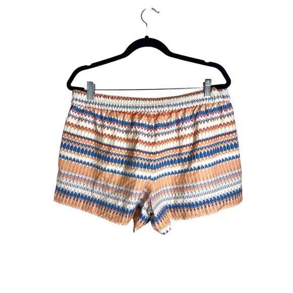 J. Crew Women’s Orange Blue Geometric Print Boho Pull On Shorts Linen Blend 12 - Picture 2 of 10